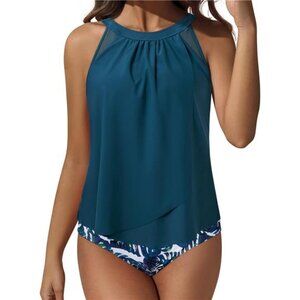 High Neck Ruffle Tankini with Tummy Control – 2-Piece Swimsuit for Women